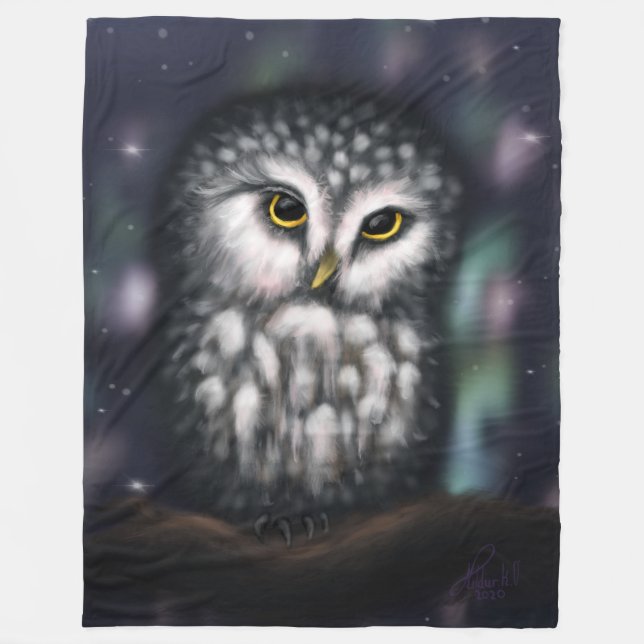 Mystical Owl in Northern Nightfall Fleece Blanket (Front)