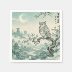 Mystical Owl Moon Landscape Art Napkin
