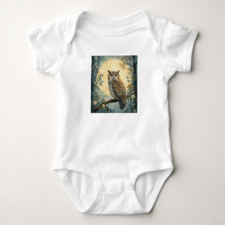 Mystical Owl Moonlight Forest Art | Woodland Owl I Baby Bodysuit