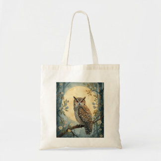 Mystical Owl Moonlight Forest Art | Woodland Owl I Tote Bag