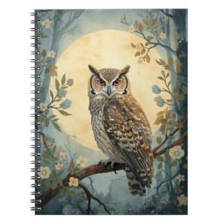 Mystical Owl Moonlight Forest Art | Woodland Owl Notebook