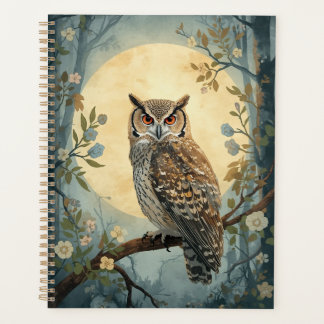 Mystical Owl Moonlight Forest Art | Woodland Owl Planner