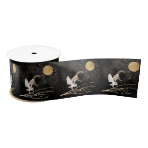 Mystical Owl Silver and Gold Sparkle Moon Satin Ribbon