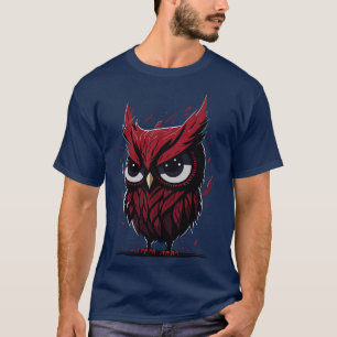 Mystical Owl Vector Design Monochromatic Red with T-Shirt