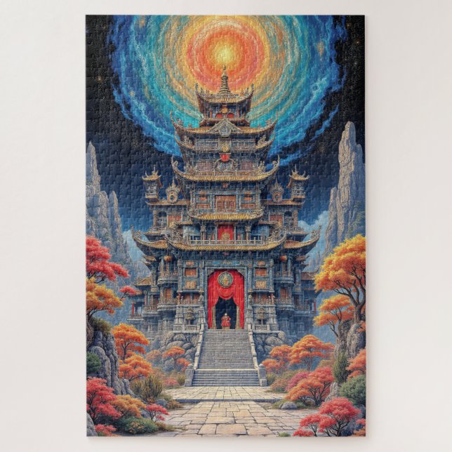 Mystical Pagoda Temple Under Celestial Sky Jigsaw Puzzle (Vertical)