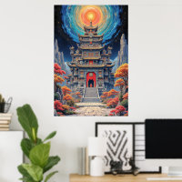 Mystical Pagoda Temple Under Celestial Sky