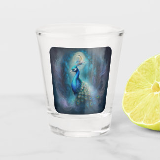Mystical Peacock in Enchanted Forest Shot Glass