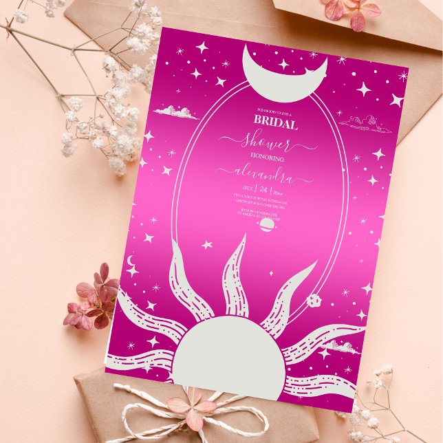  Mystical Pink and Silver Sun Moon  Invitation (Creator Uploaded)