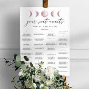 Mystical pink moon. Elegant alphabet seating chart