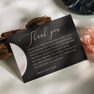 Mystical pink moon. Elegant script black wedding Thank You Card