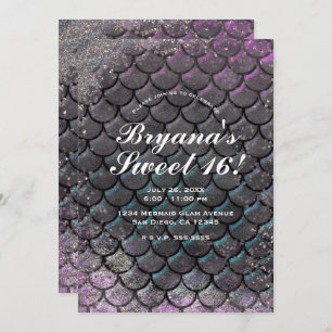 Mystical Pink Silver Glitter Mermaid Sweet 16  Invitation