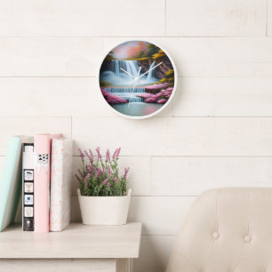 Mystical Pink Waterfall Wall Clock