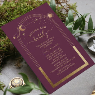 Mystical Plum Gold Celestial Bridal Shower Invitation