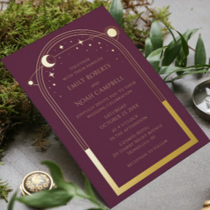 Mystical Plum Gold Sun Moon Stars Photo Wedding