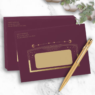 Mystical Plum Gold Sun Moon Stars Wedding Envelope
