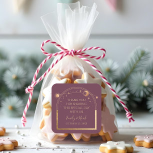 Mystical Plum Gold Sun Moon Stars Wedding Square Sticker