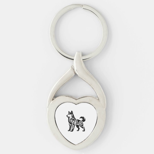 Mystical Powerful Tribal Husky Dog Key Ring (Front)