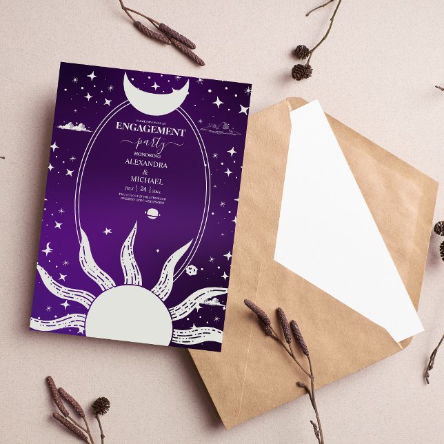  Mystical Purple and Silver Sun Moon Wedding Invitation (Creator Uploaded)