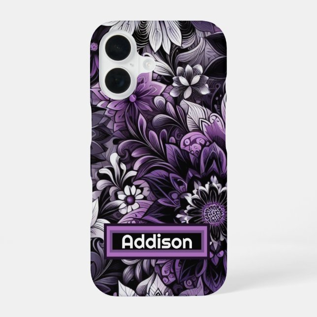 Mystical Purple Blooms iPhone 16 Case (Back)