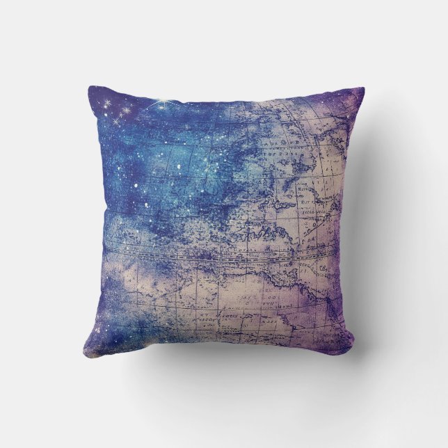 Mystical Purple Celestial World Map Cushion (Back)