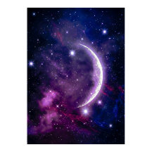 Mystical Purple Cosmic Crescent Moon Nebula