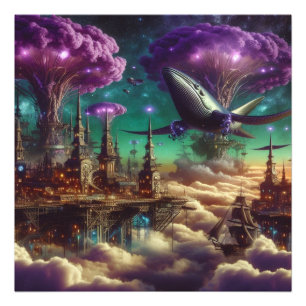 Mystical Purple Futuristic Fantasy City Photo Print