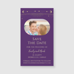 Mystical Purple Gold Sun Moon Stars Save The Date