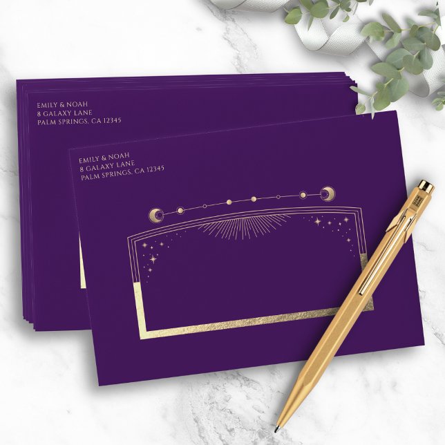 Mystical Purple Gold Sun Moon Stars Wedding Envelope (Creator Uploaded)