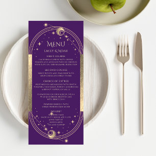 Mystical Purple Gold Sun Moon Stars Wedding Menu