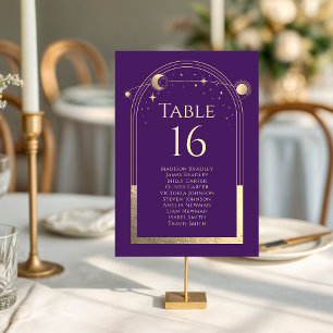 Mystical Purple Gold Sun Moon Stars Wedding Table Number