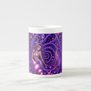 Mystical Purple Mermaid Fantasy Art   Magical Ocea Bone China Mug