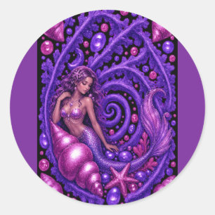Mystical Purple Mermaid Fantasy Art   Magical Ocea Classic Round Sticker