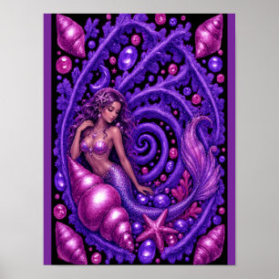 Mystical Purple Mermaid Fantasy Art   Magical Ocea Poster