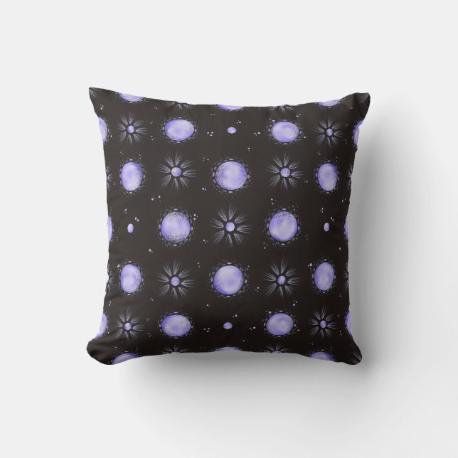 Mystical Purple Moon Galaxy Pattern Throw Pillow (Front)