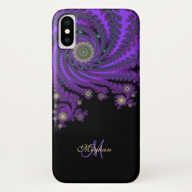 Mystical Purple Personalised Fractal iPhone X Case (Back)
