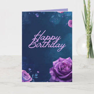 Mystical Purple Rose Folded Birthday Card, Blank Card