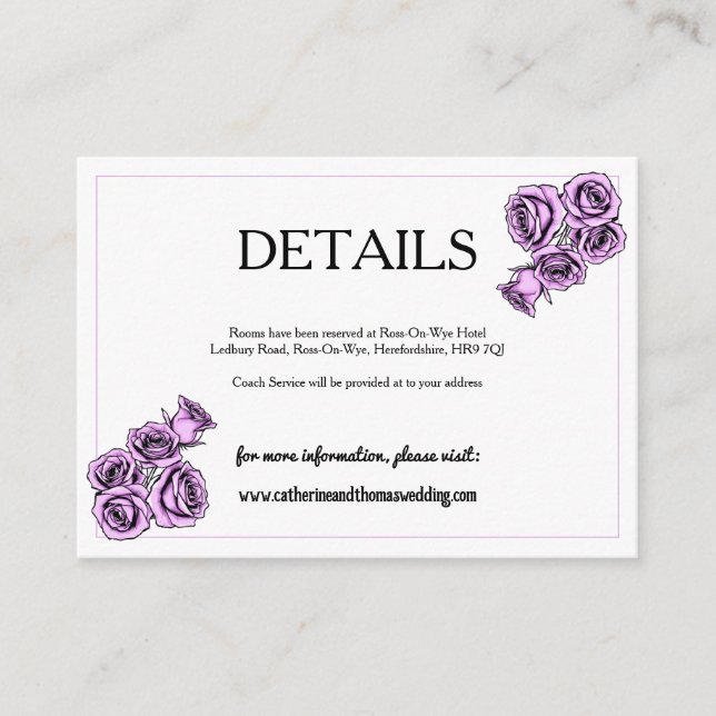 Mystical Purple Rose Wedding Enclosure Card (Front)