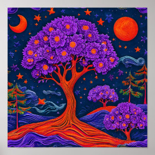 Mystical Purple Tree Dreamlike Fantasy Wall Art