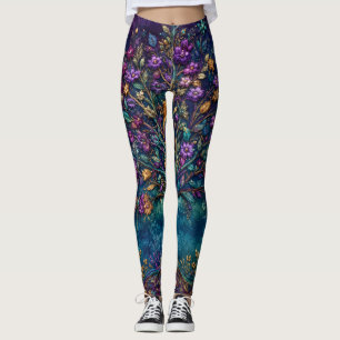 Mystical Purple Tree of Life Floral Leggings