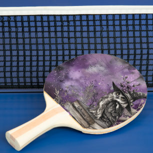 Mystical Purple Witchy Owl Art Custom Name Ping Pong Paddle