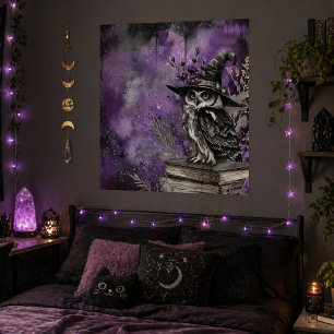 Mystical Purple Witchy Owl Art Poster
