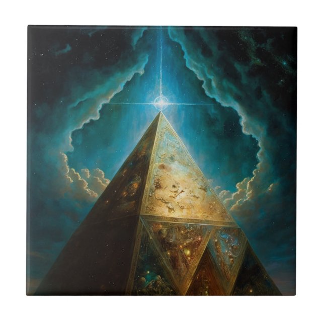 Mystical Pyramid Visionary Art Ceramic Tile (Front)