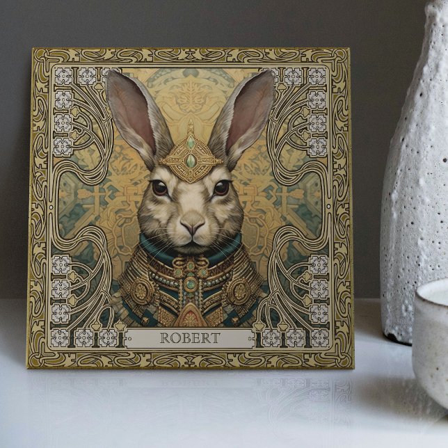 Mystical Rabbit Spirit Tribal Adornments Ceramic Tile (Creator Uploaded)