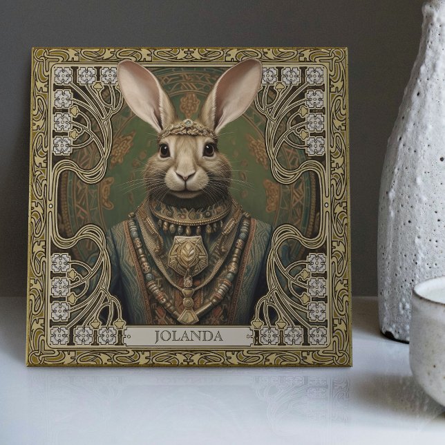 Mystical Rabbit Spirit Tribal Adornments Ceramic Tile (Creator Uploaded)