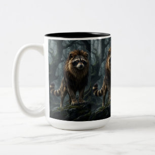Mystical Racoon Lion – Amber-Eyed Forest Fantasy Two-Tone Coffee Mug