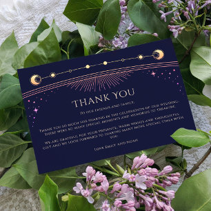 Mystical Rainbow Blue Sun Moon Stars Photo Wedding Thank You Card