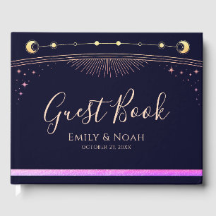 Mystical Rainbow Blue Sun Moon Stars Wedding  Guest Book