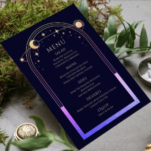 Mystical Rainbow Blue Sun Moon Stars Wedding Menu