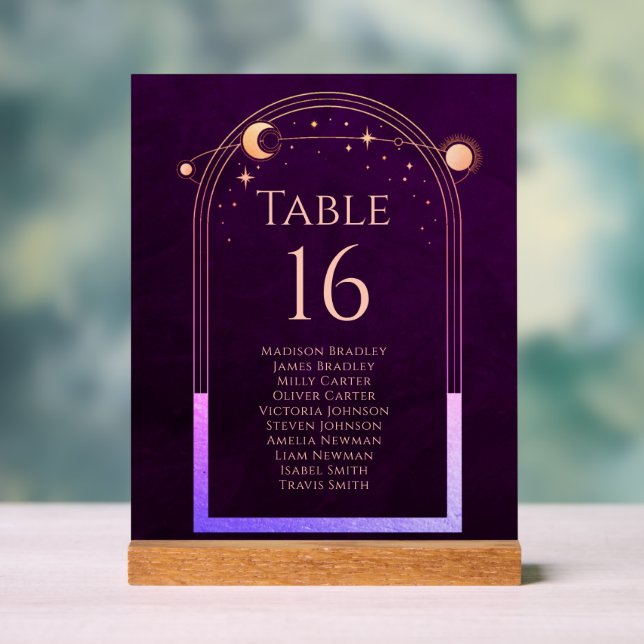 Mystical Rainbow Deep Plum Sun Moon Stars Space Acrylic Sign (Neutral)