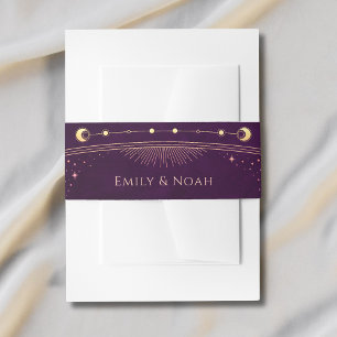 Mystical Rainbow Deep Plum Sun Moon Stars Wedding Invitation Belly Band